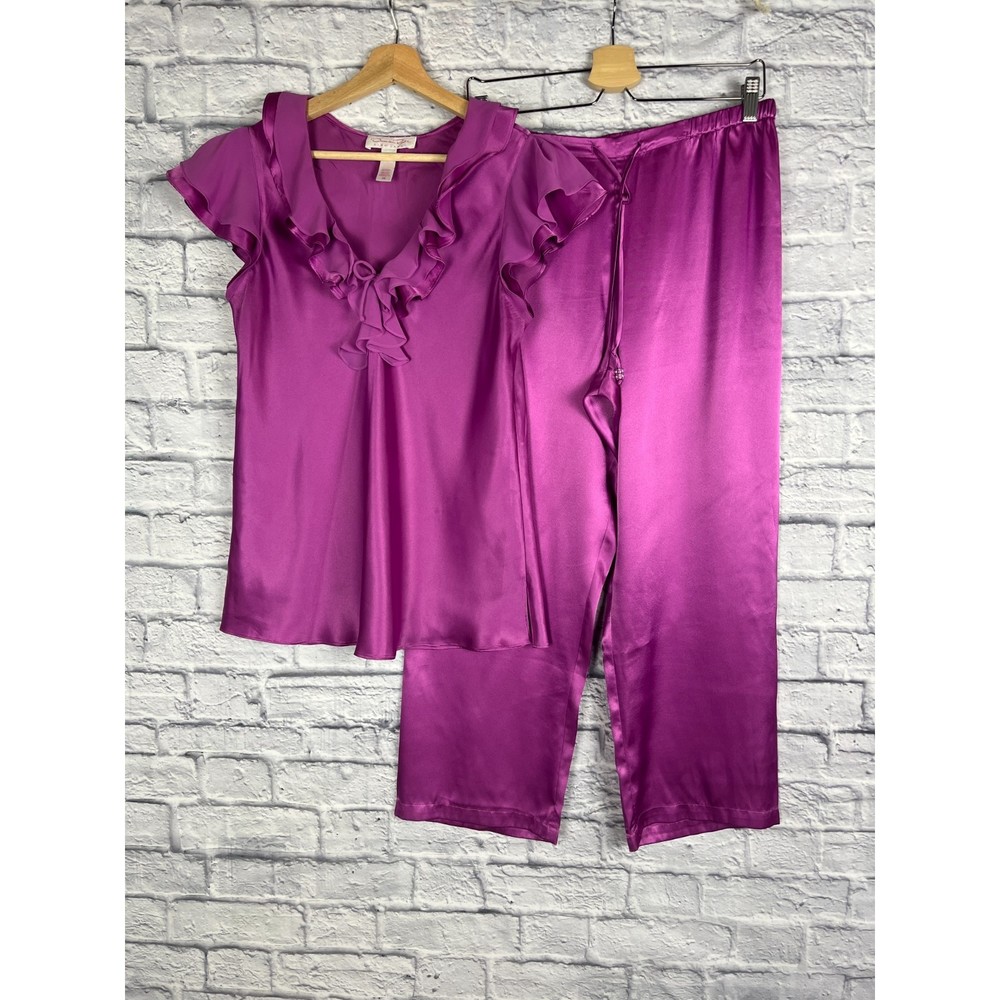 Oscar De La Renta Size M Pink Label Sleep Set Satin Pajama